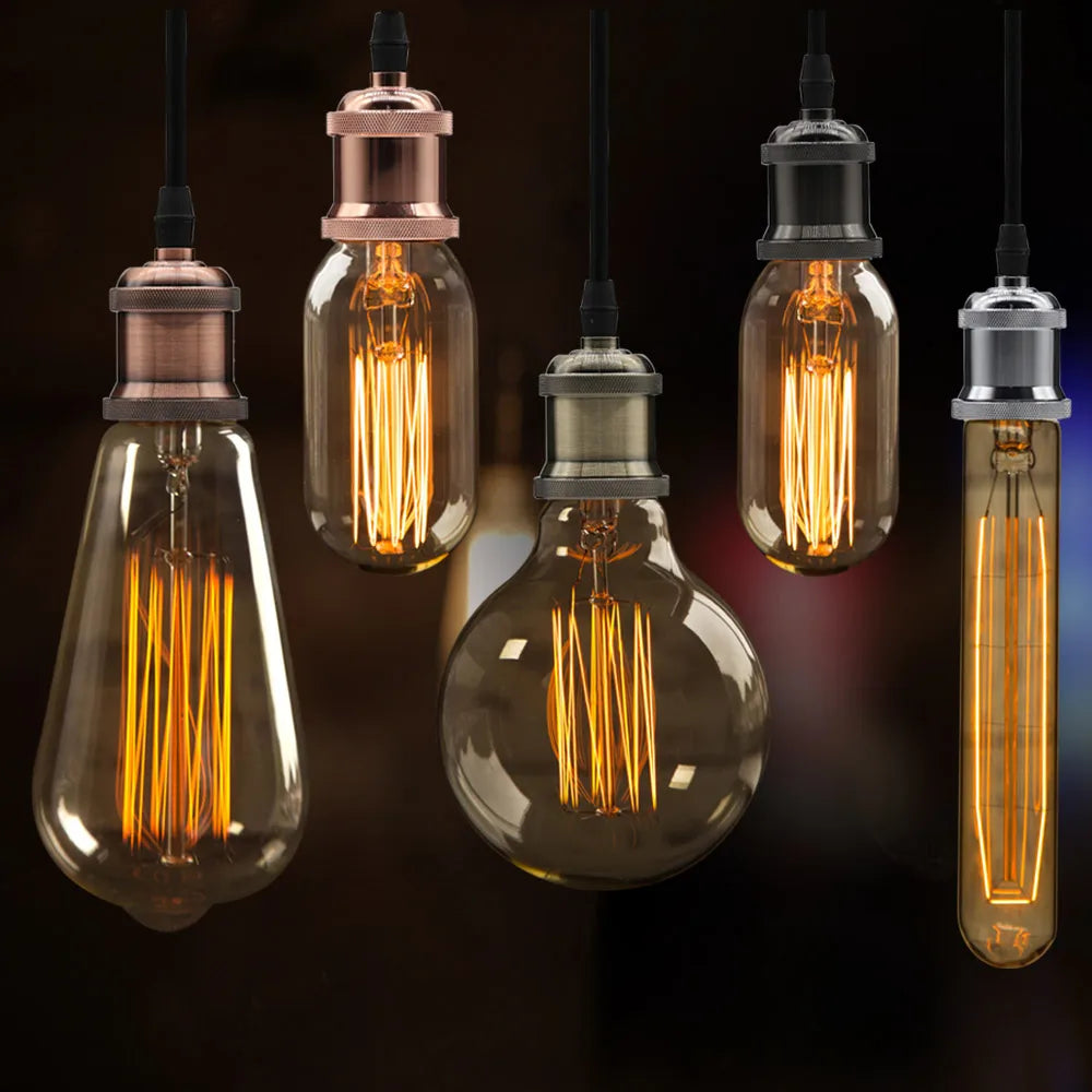 ampoules suspendues industrielles vintage noir doré cuivre aluminium câbles noirs anneaux fixations tringle