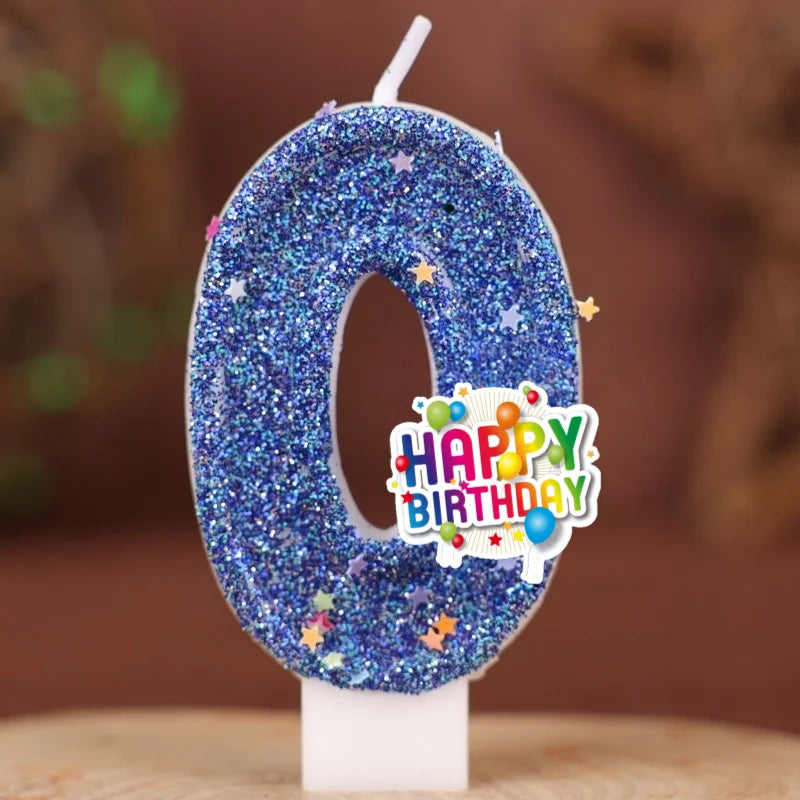 décoration anniversaire bougie chiffre bleu pailleté flamme colorée thème enfant festive happy birthday