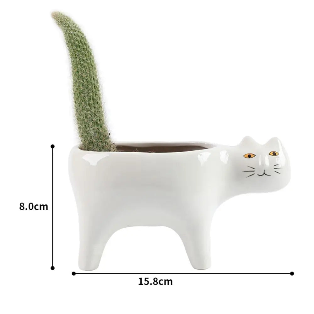 cache pot céramique chat stylisé moderne vert foncé glacé table jardin salon