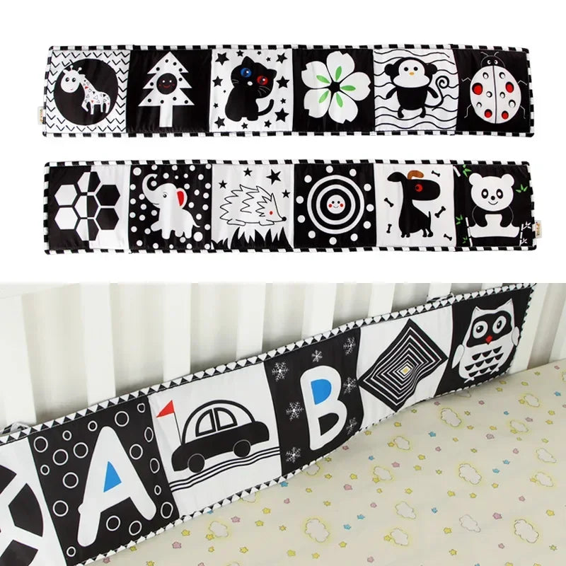 rideau lit bébé motif animal léopard araignée cercle losange moderne noir blanc