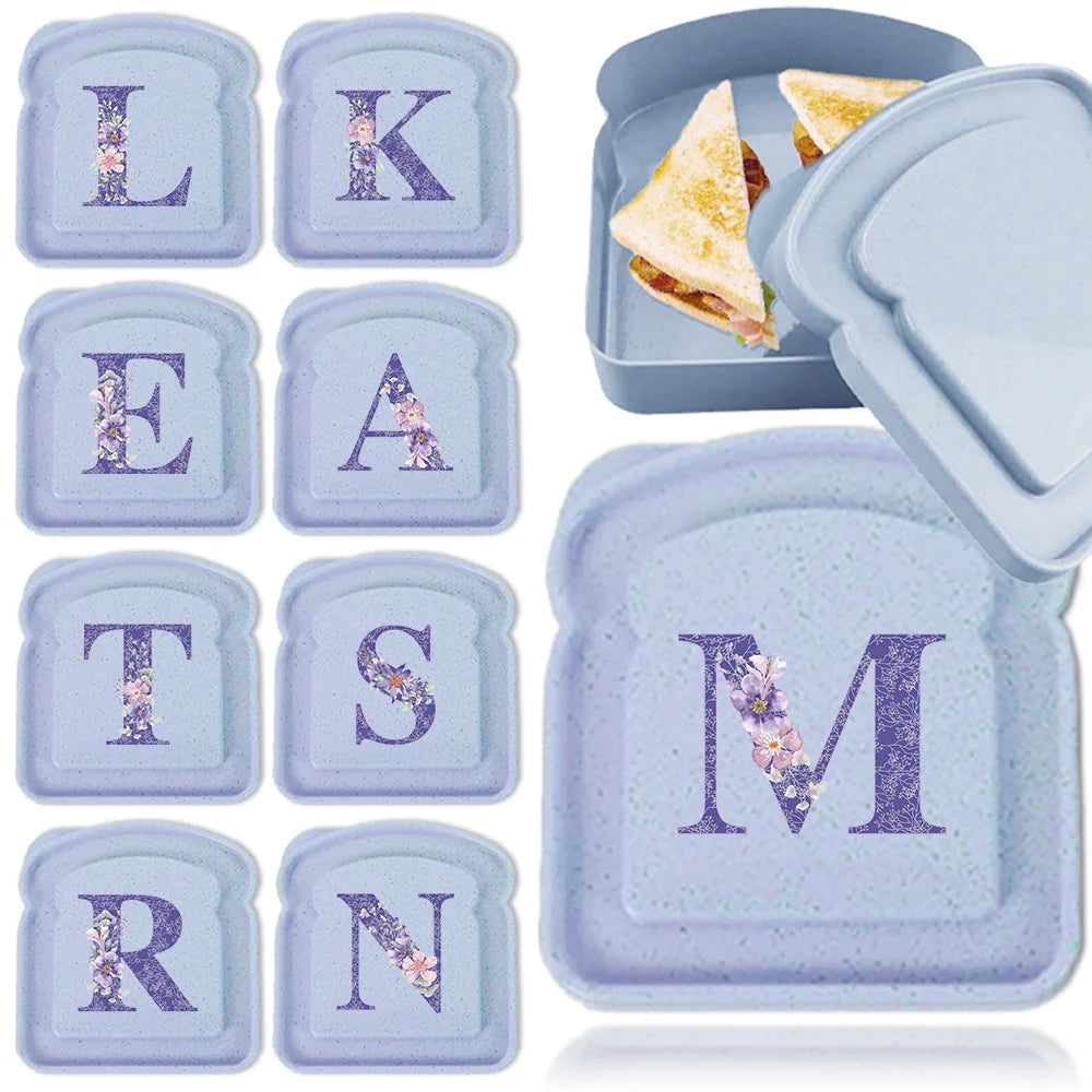 boîte sandwich bleu clair lettres fleurs motif moderne boîte rangement nourriture portable opaque réutilisable