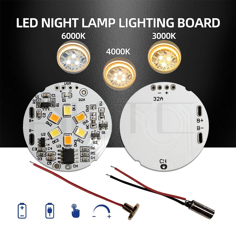plaque led nuit blanc circulaire rechargeable controle tactile 3000k 6000k cct