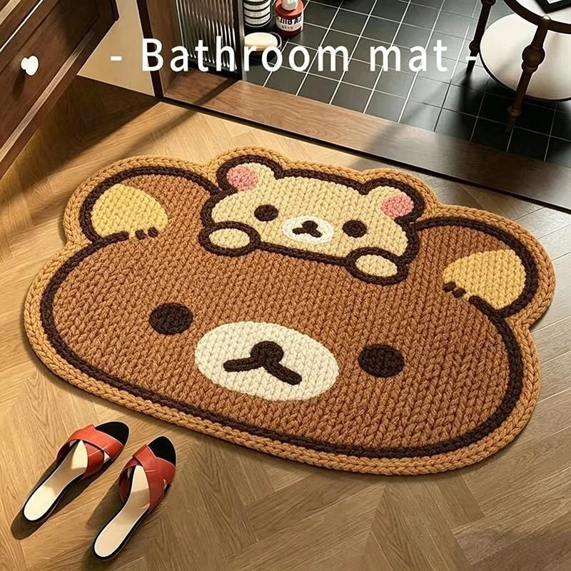 tapis bain dessin animé personnages mignons polyester antidérapant rapide sec marron blanc bleu rose