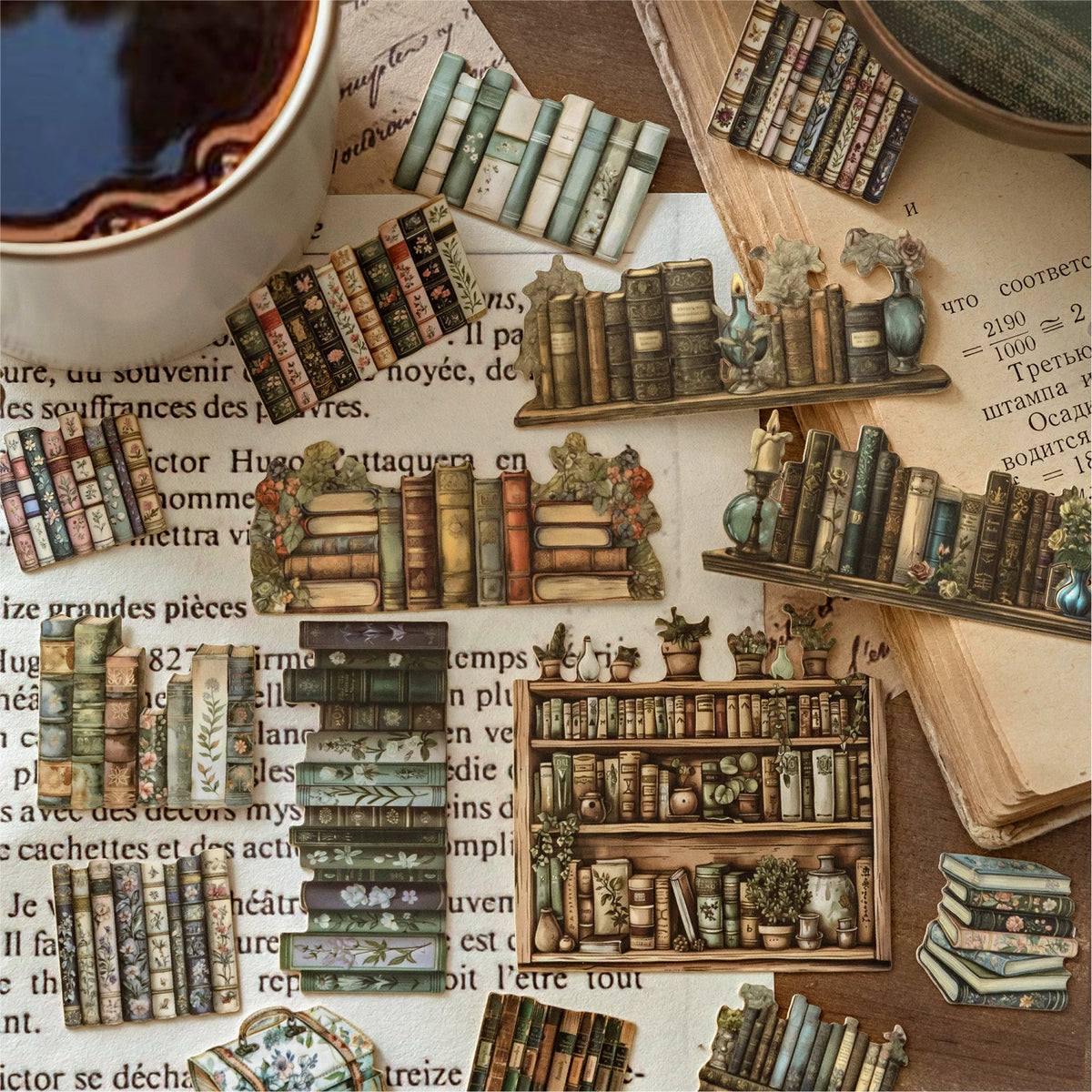 miniatures livres vintage adhésifs fleurs motifs géométriques romantiques couleurs variées décoratives bricolage scrapbooking journal
