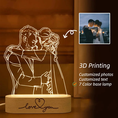 Lampe photo 3D personnalisée cœur blanc