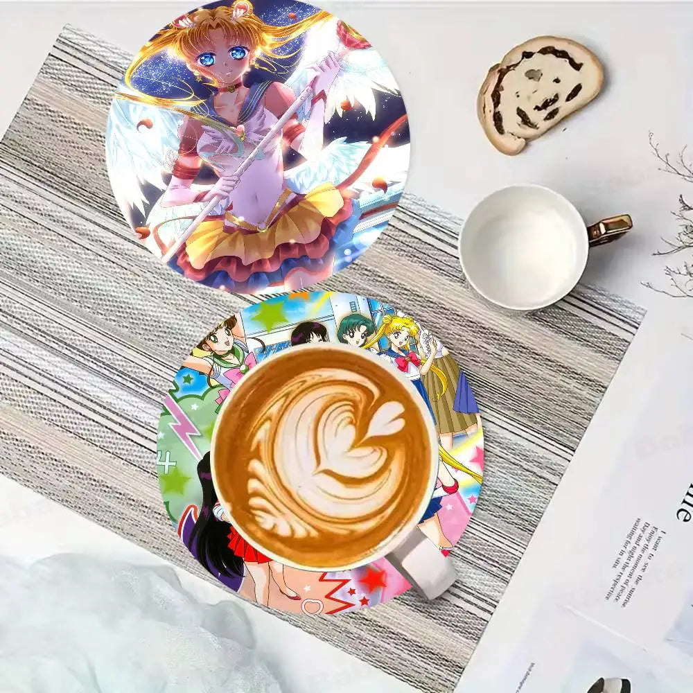 sous verres bois animes personnages féminins multicolores moderne opacité résistance chaleur hygiène table