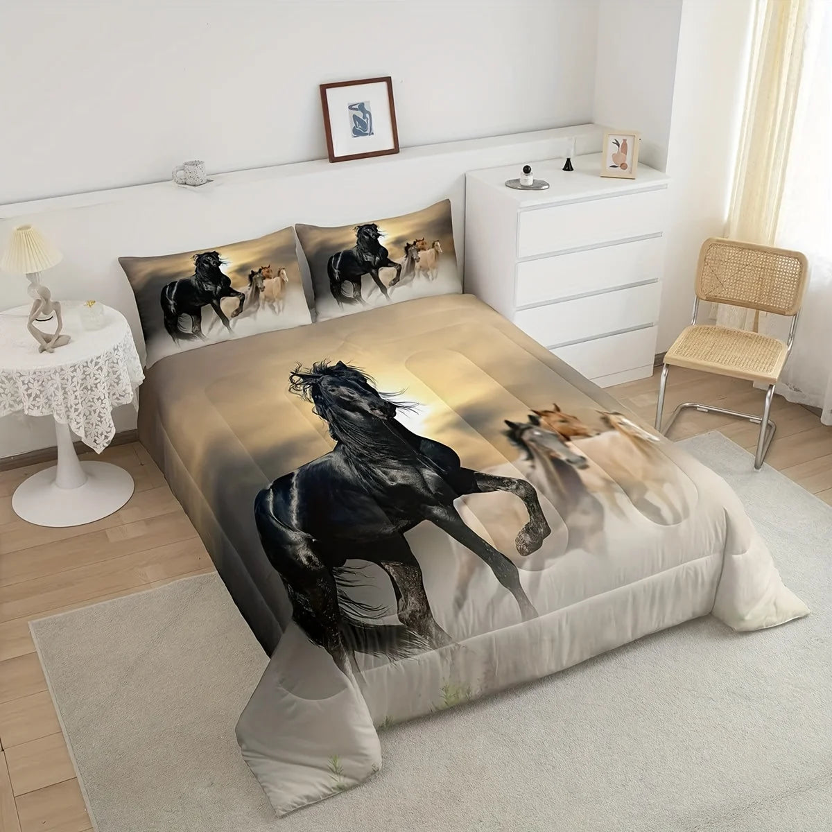 ensemble literie impression 3d chevaux moderne noir beige gris literie double queen king