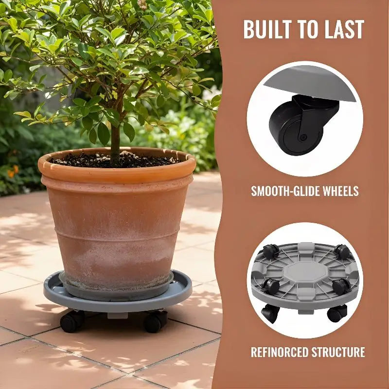 plateau roulettes pots fleurs gris blanc moderne fonctionnel poignée 26cm 30cm 33cm 36cm 40cm