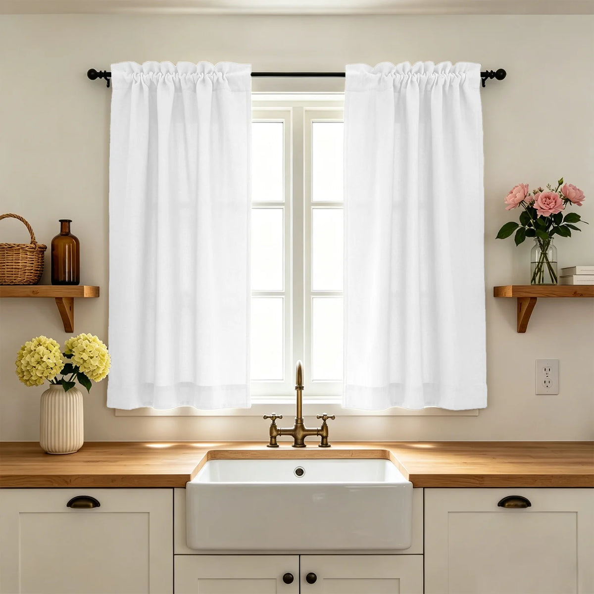 rideaux cuisine blanc gris clair semi transparent modernes minimalistes panneaux texture rayée