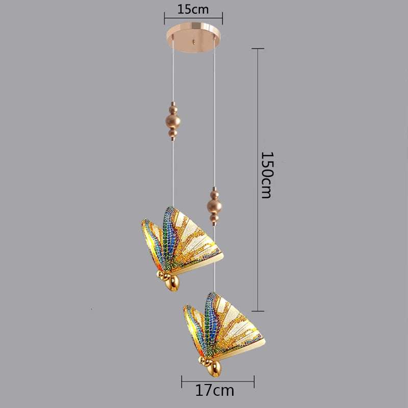 suspension lumineuse moderne papillon blanc doré translucide 10cm 15cm 17cm 150cm