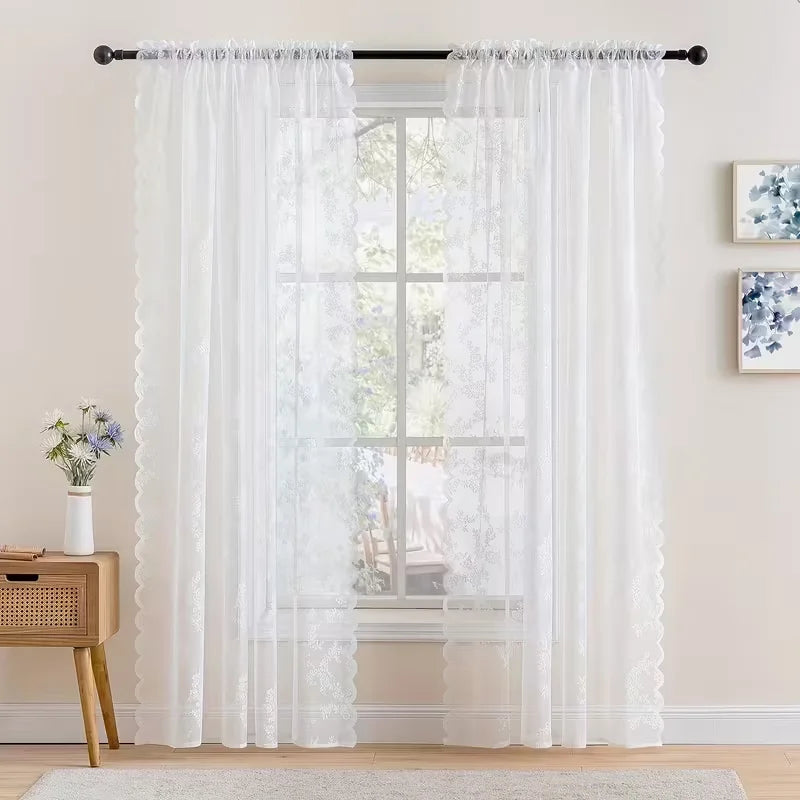 rideau blanc broderie florale transparent classique polyester machine laver 140x100cm