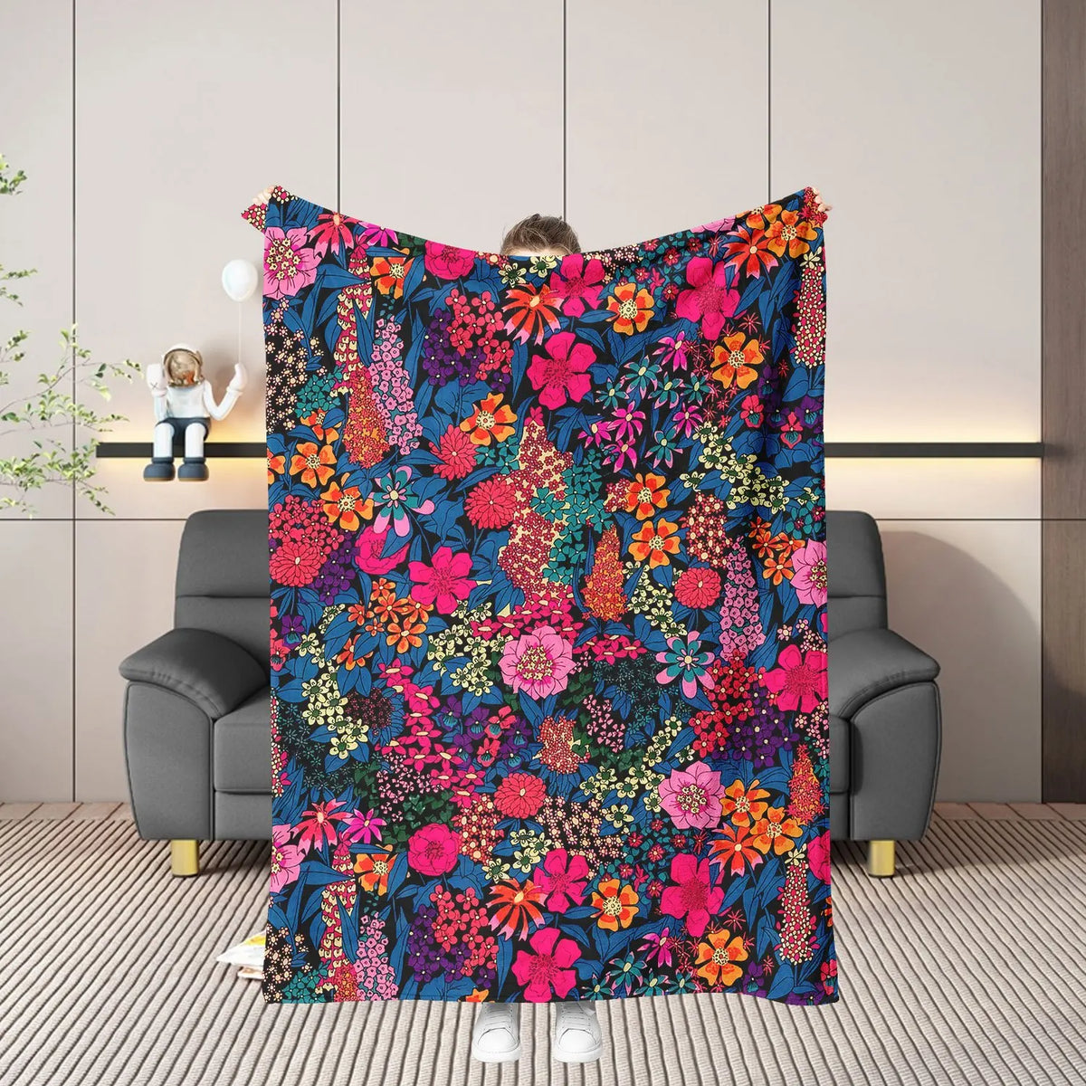 couverture multicolore motif floral contemporaine utilisation maison pique nique voyage hospitalière toutes saisons polyester