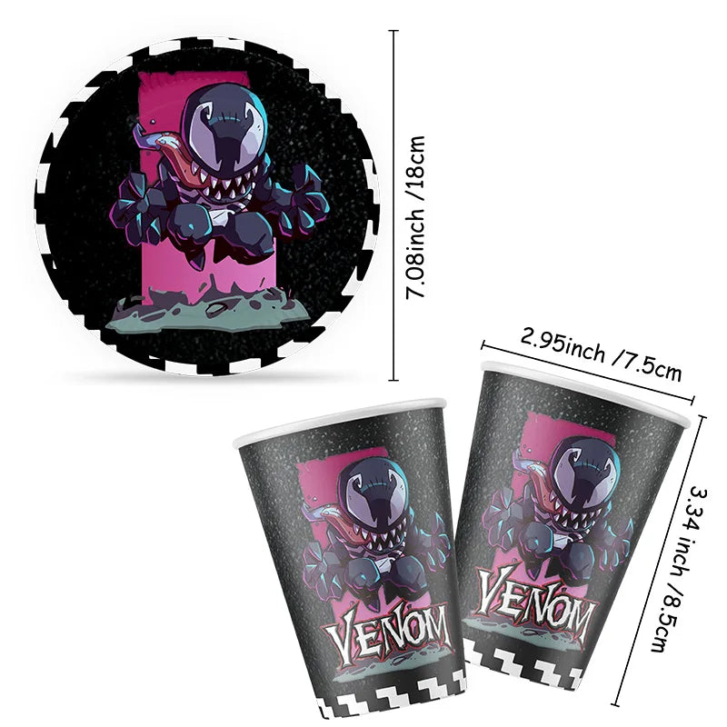 Toppers de cupcakes et accessoires thème Venom pour table de fête