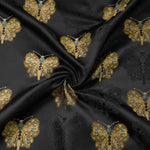 tissu brocart jacquard papillons noirs or turquoises brillants luxueux coudre 160cm