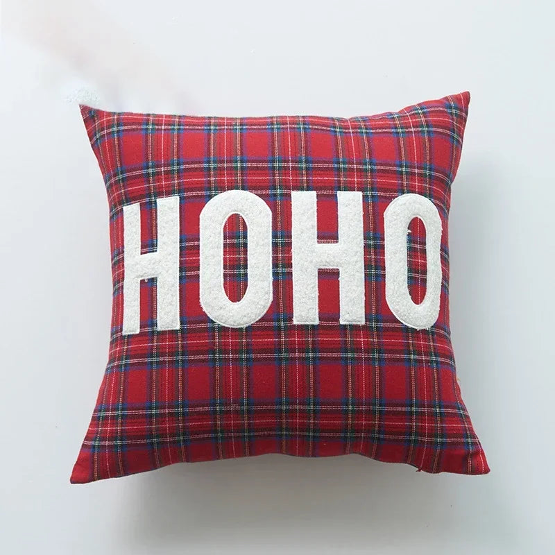 housses coussin décoratives noël motif tartan brodé rouge blanc traditionnel décoration intérieure