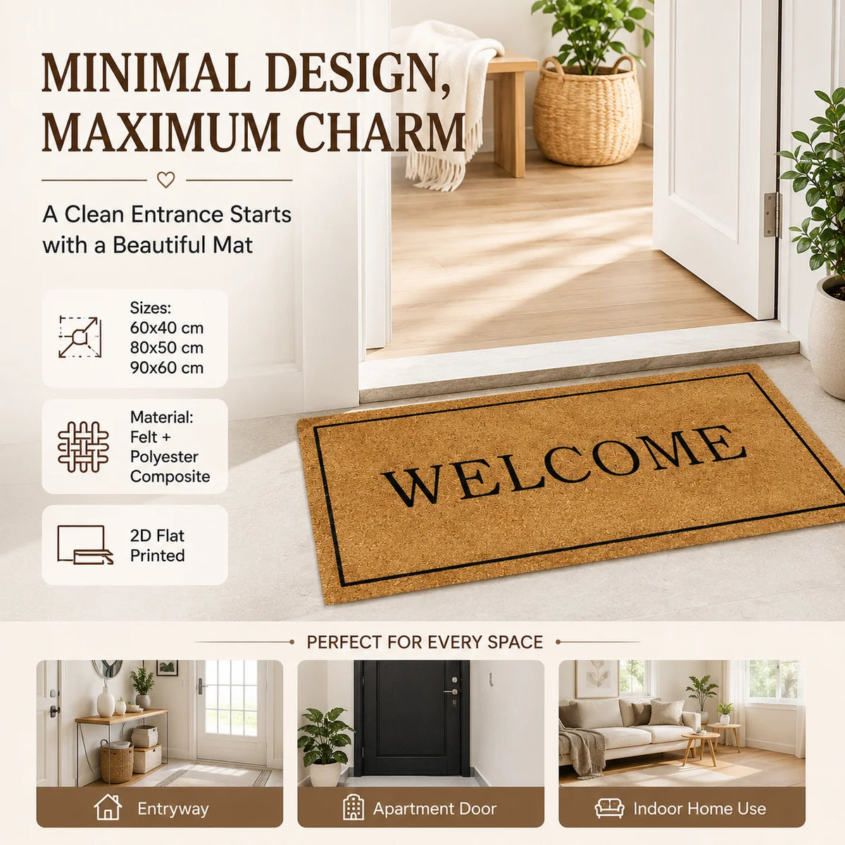 tapis d'entrée marron clair noir motif géométrique moderne imperméable couloir garage sol