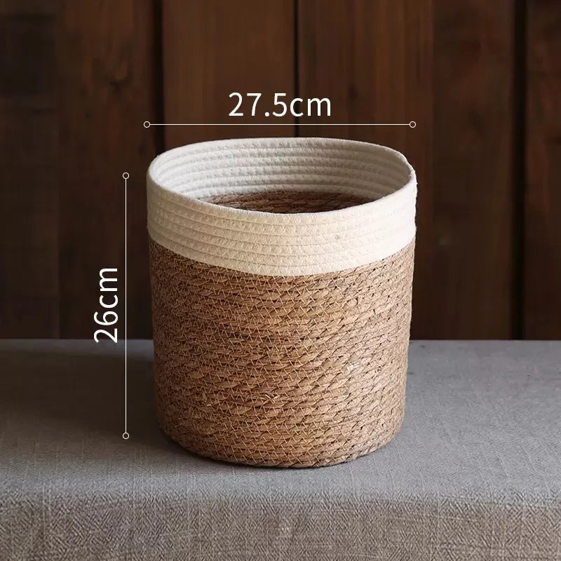 panier tissé main fibre naturelle vert clair beige rustique réutilisable respectueux environnement pliable rangement