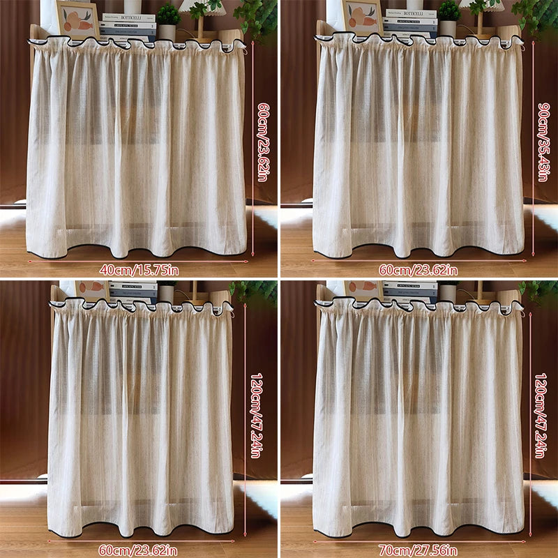 rideau court japonais beige texture lin opacité ruban noir maison 40x60cm 60x90cm 60x120cm 70x120cm