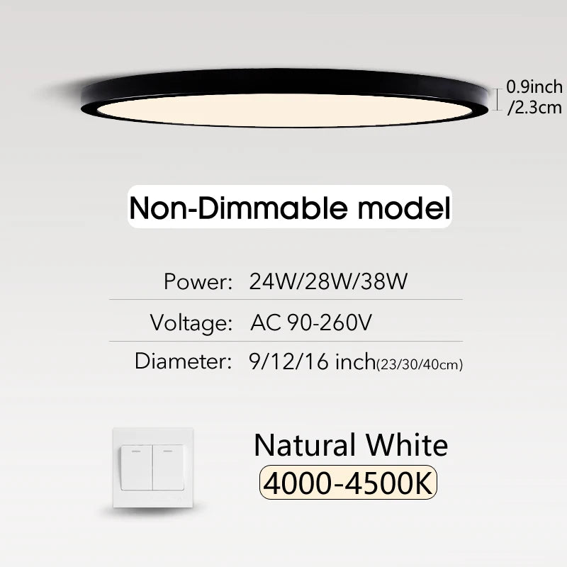 plafonnier led ultrafin moderne blanc noir 24w 28w 38w(touches)