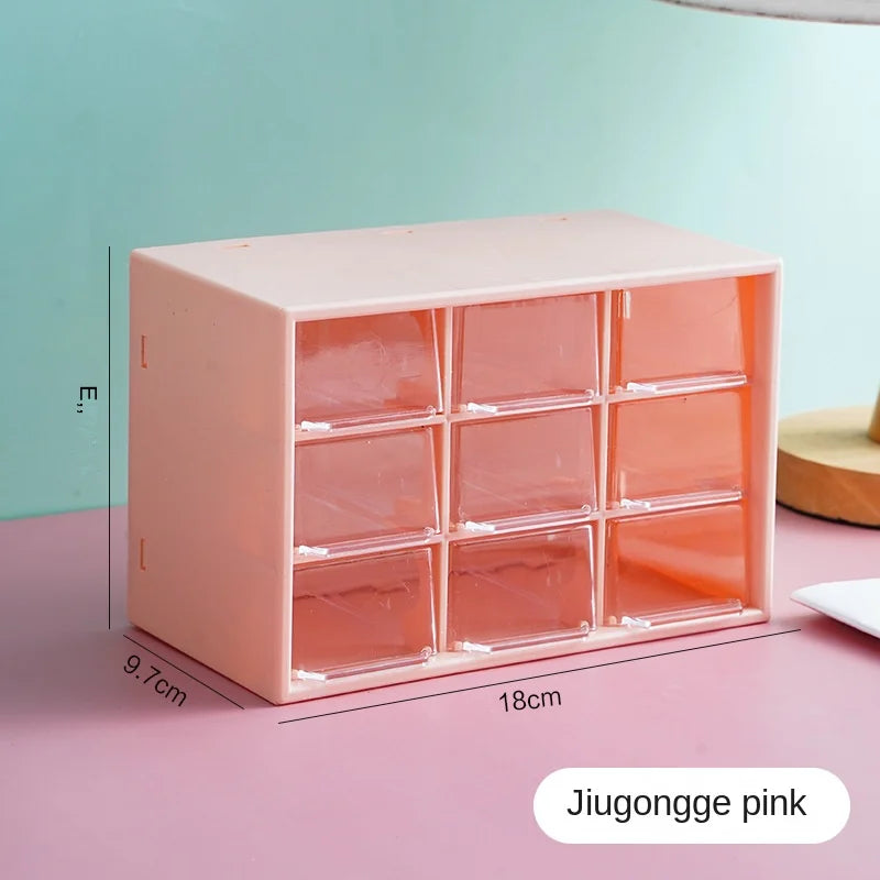 boîte rangement transparente moderne compartiments blanc rose tiroirs papeterie bijoux cosmétiques étudiants
