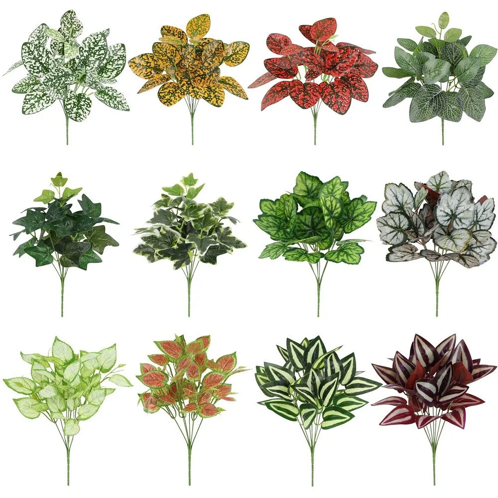 plante artificielle réaliste feuilles variées décor intérieur jardin plastique vert rouge jaune blanc