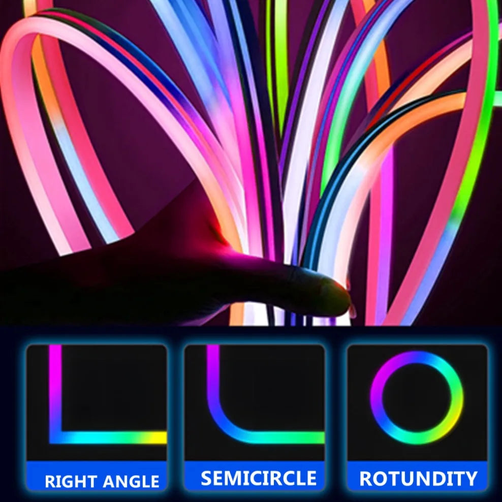 ruban led néon multicolore rayures horizontales moderne étanche décoration intérieure extérieure bluetooth télécommande