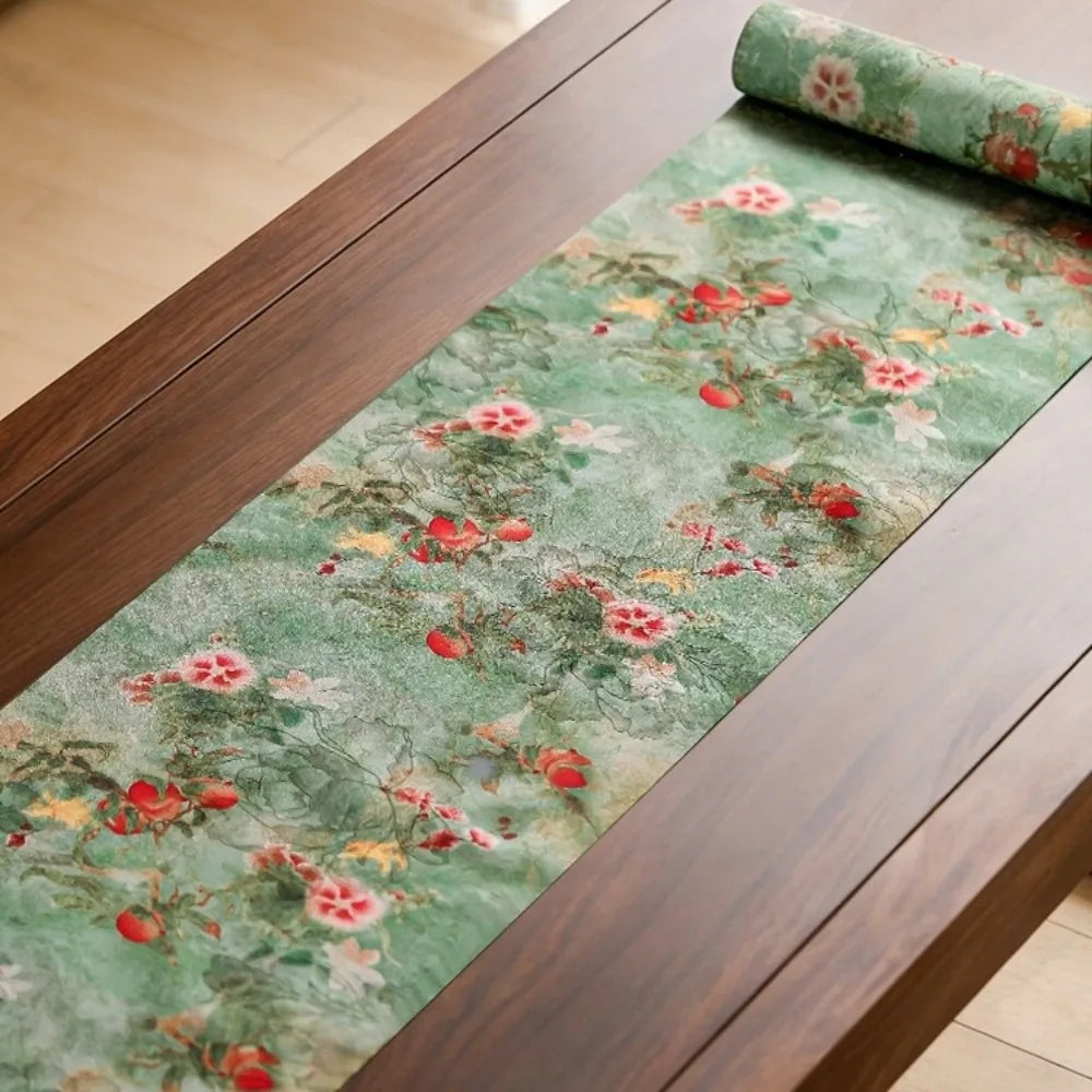 nappe décoration florale asiatique oiseaux motifs complexes couleurs vives longueur 150cm 250cm