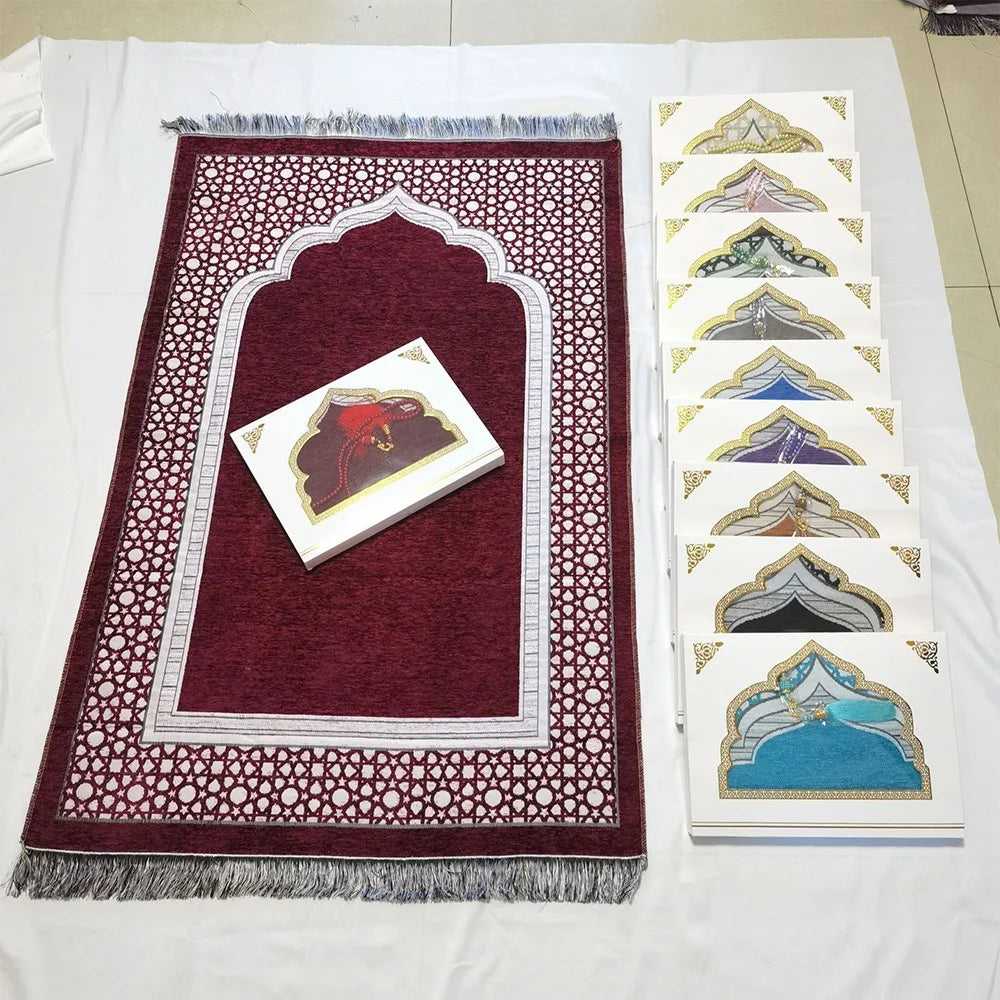 tapis prière islamique géométrique polyester bleu vert gris violet moderne