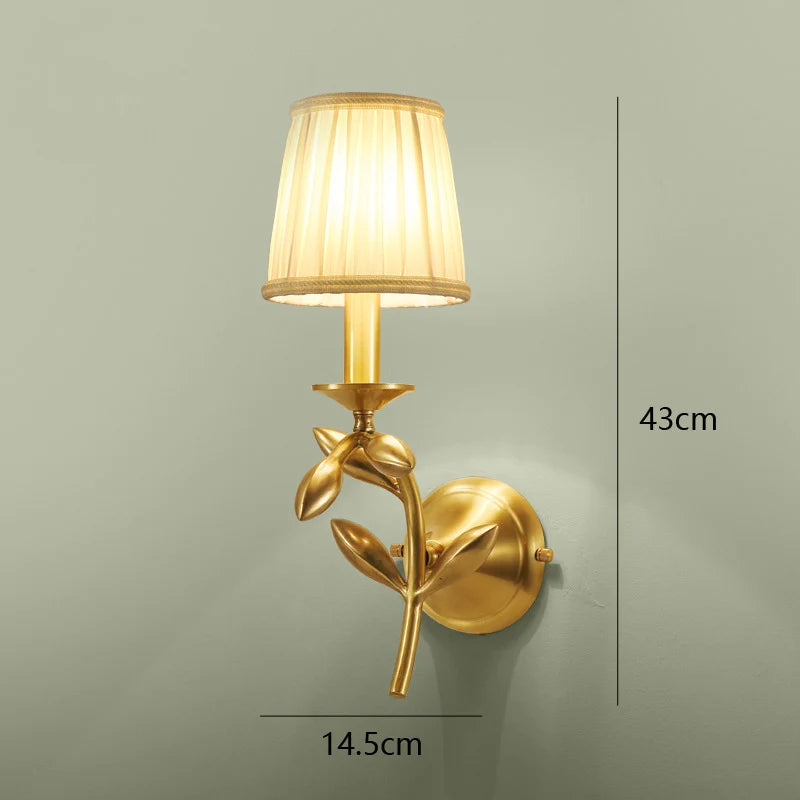 lampe murale moderne or feuilles dorées ombrelle beige fixée mur américain cuivre flux lumineux