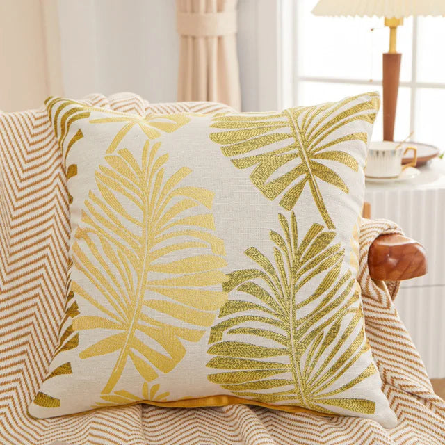 housse coussin carré feuilles palmier polyester coton moderne bleu vert gris rouge nouvelle année