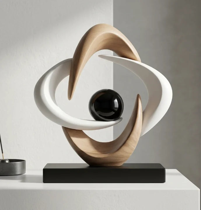 sculpture moderne résine abstraite couleur beige blanc noir ornement décoration intérieure unique minimaliste