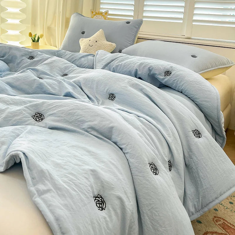 couette été brodée roses couverture lit polyester moderne minimaliste beige rose gris bleuclair adultes