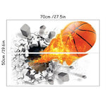 autocollant mural 3d sportif balle basket rayures noires fond texturé béton orange dynamique chambre