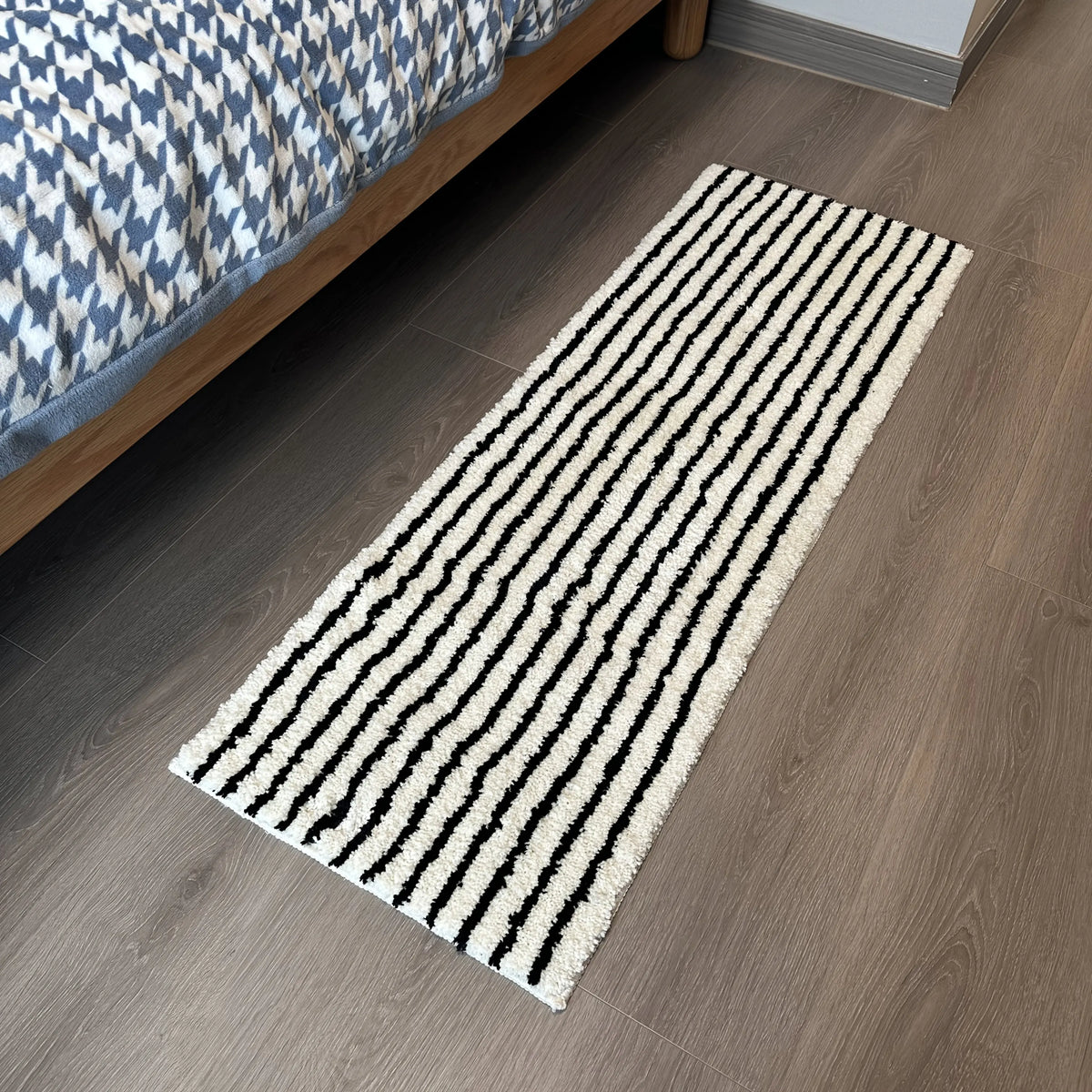 tapis moderne coton rayures blanc vert beige salle bain antidérapant absorbant machine lavable