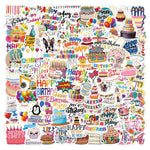 stickers happy birthday multicolores gâteaux ballons animaux étanches pvc festifs enfants décoration
