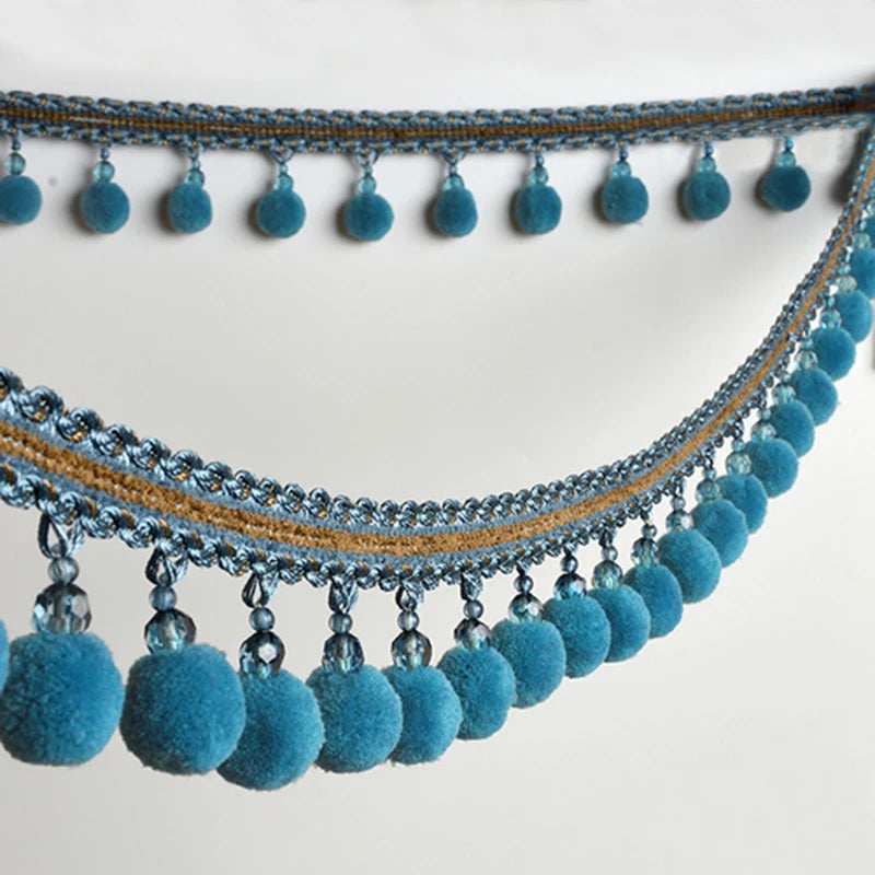 ruban décoratif boho chic or gris blanc rose bleu pompons franges ourlets coudre