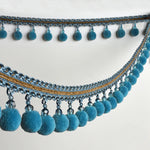 ruban décoratif boho chic or gris blanc rose bleu pompons franges ourlets coudre