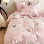 ensemble literie rose lapins étoiles nuages montgolfières coton sergé 100% filles housse couette taies