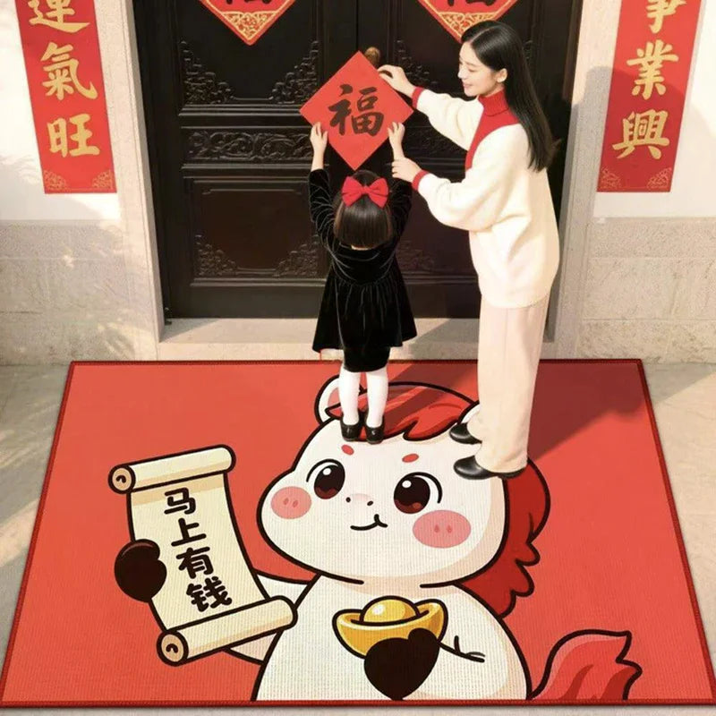 tapis rouge blanc doré cheval cartoon motifs chinois traditionnels antidérapant moderneintérieur decoration
