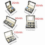 boîtes montres simili cuir noires classiques verrouillables coussinets amovibles compartiments multiples grandes vitres transparentes