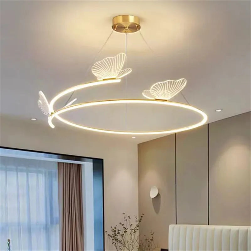 suspension lumineuse papillons blanc doré moderne minimaliste led chambre salonhôtel