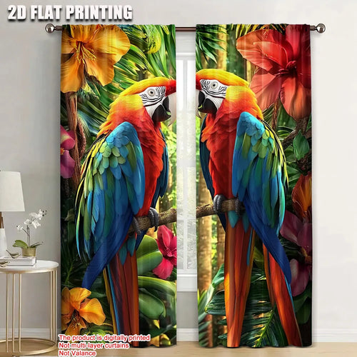 rideau multicolore oiseaux perroquets fleurs tropicales moderne opacité 100% polyester pièces