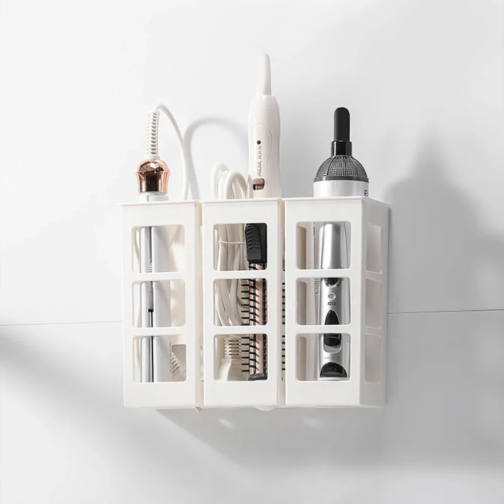organisateur mural blanc transparent accessoires coiffure moderne salle bain adhésif multifonction
