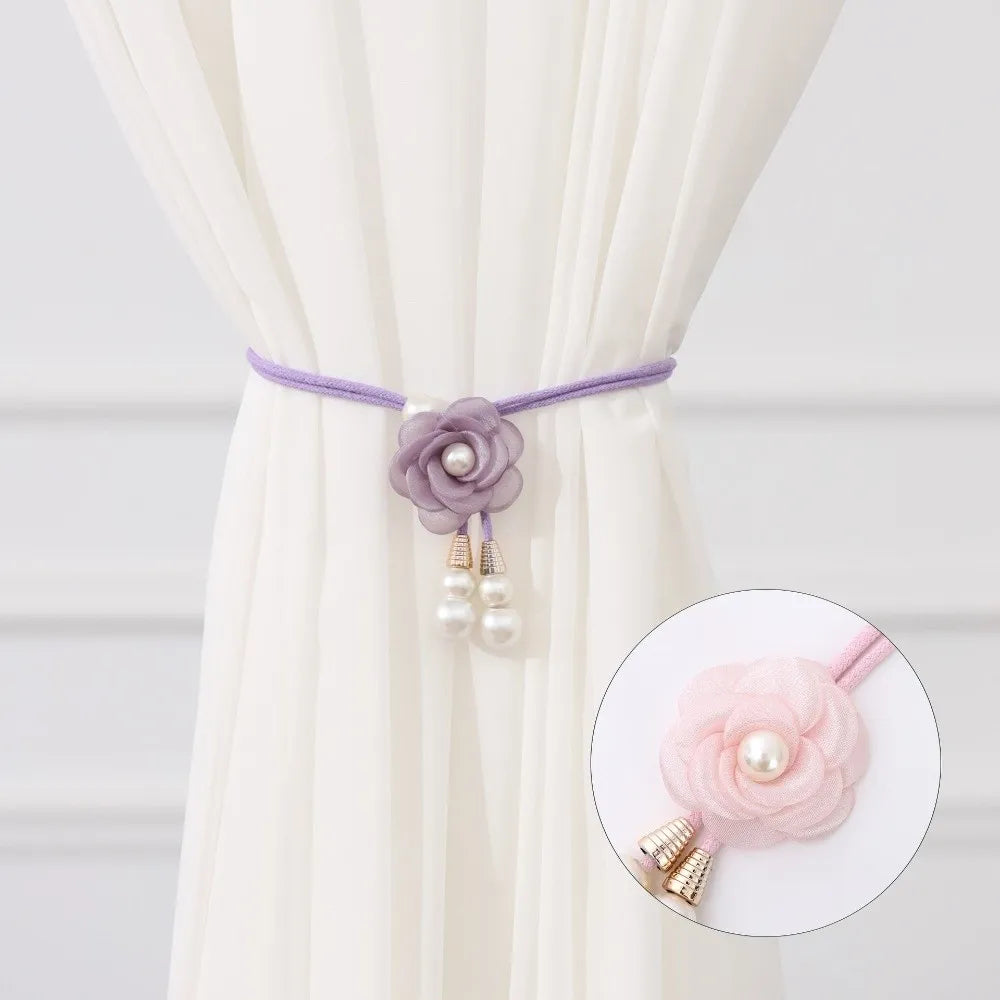 accessoires rideau fleurs cordon tressé rose violet beige blanc vert marronclair