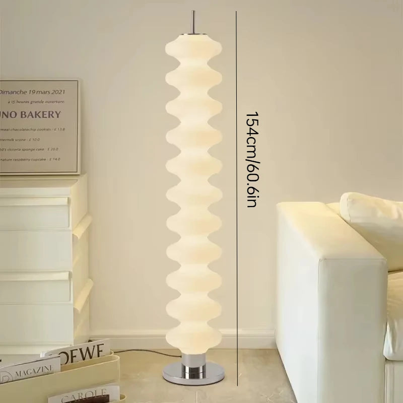lampe sol moderne blanc rayures horizontales base circulaire contemporain éclairage d'intérieur led sans fil