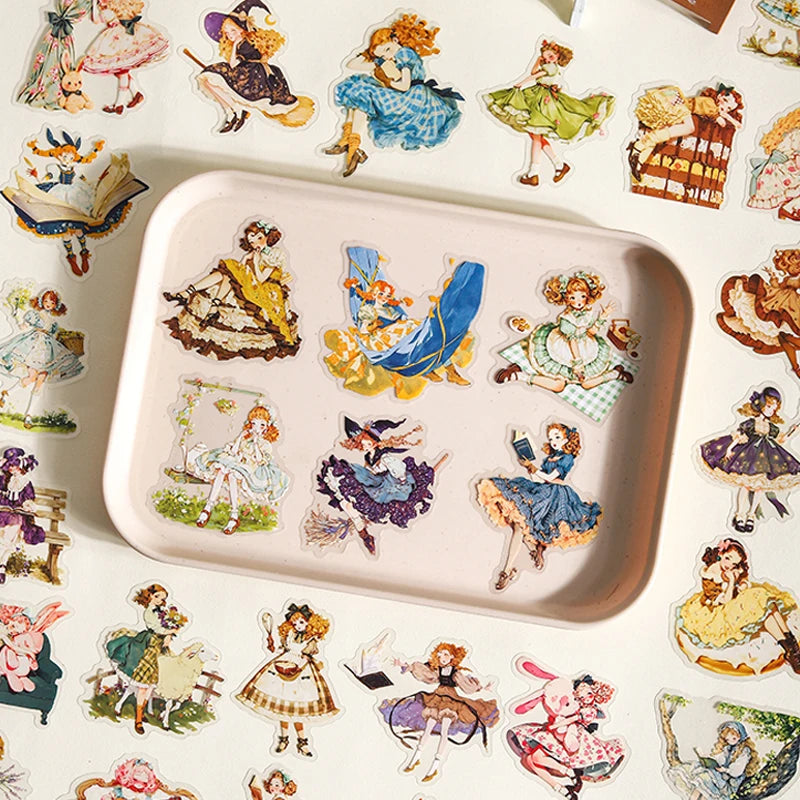 autocollants vintage multicolores personnages illustrations scènes cuisine campagne jardin opaques bricolage scrapbooking