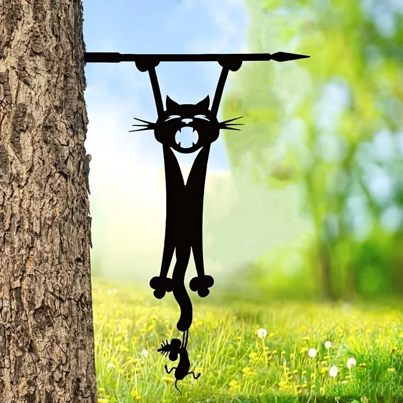 décoration murale métal chat souris silhouette noire moderne extérieure intérieure jardin maison festive