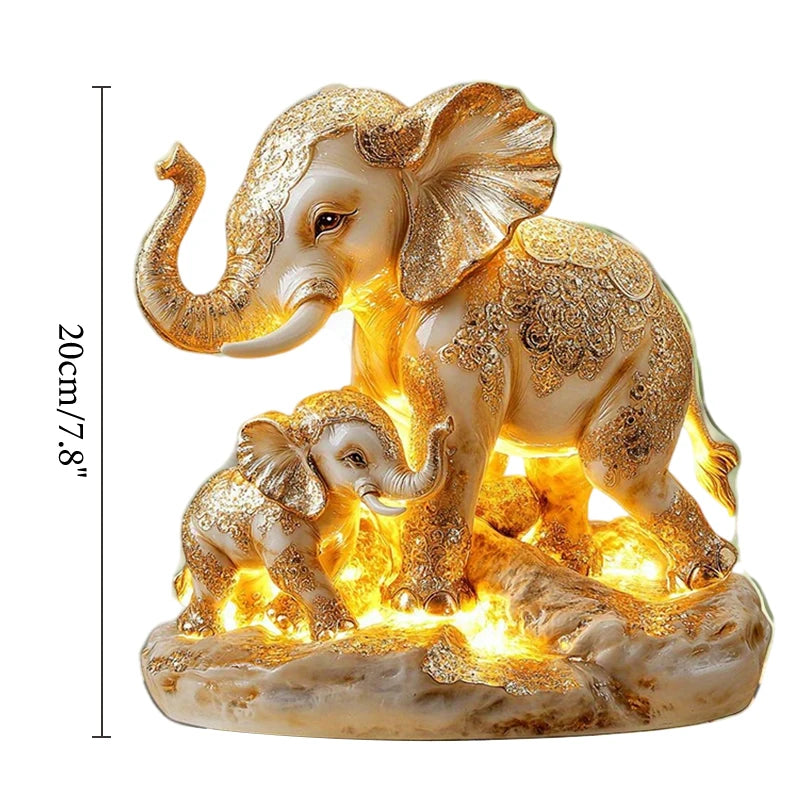 décoration asiatique éléphants dorés motifs floraux lumière led base transparente