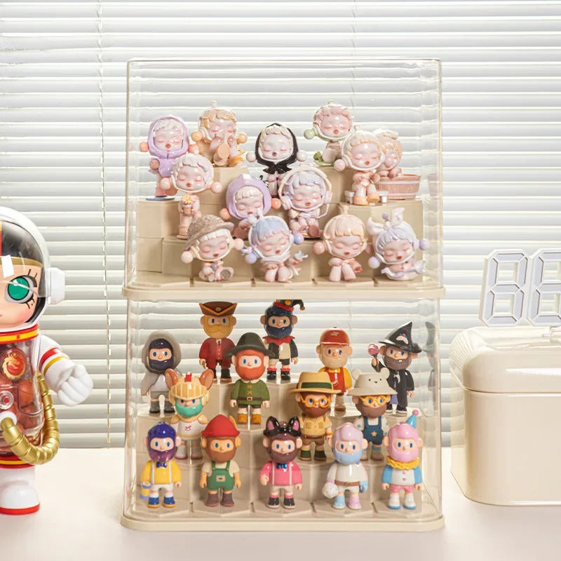 présentoir transparent acrylique vitrine anti poussière bijoux accessoires moderne minimaliste hexagonal figurines pastel transparent