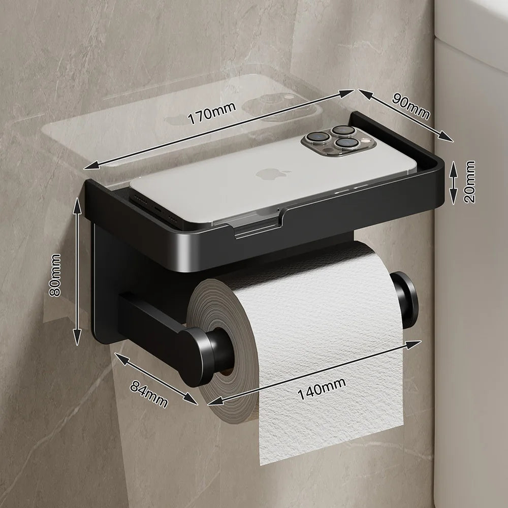 porte serviettes moderne porte papier toilette étagère rangement aluminium gris salle bain adhésif minimaliste